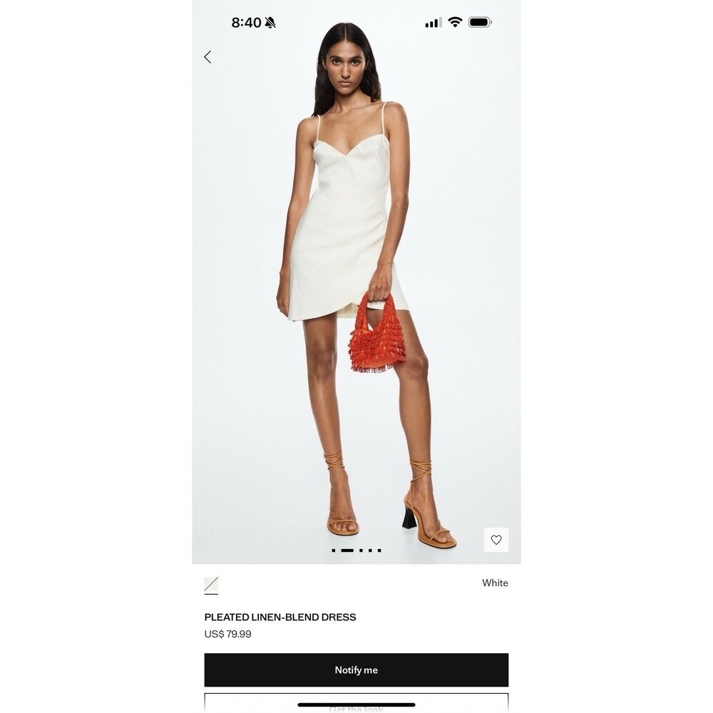 Mango MNG Pleated Linen Blend Dress Size 4 Off-white